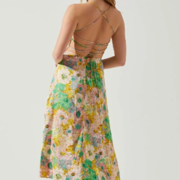 NWT Gala Bustier Cross Strap Midi Dress Color: Coral yellow floral Size XL - Picture 4 of 12